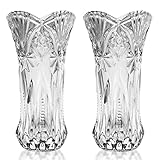 Kurtzy Blumen Vasen Set Kristall Glasvase Rund (2er Pack) 24,5 cm Hohe Vase - Moderne Dekorative Melodia Zylinder Blumenvasen Set Vintage für Haus, als Tafelschmuck und Büro Dekoration Tulpenvase Glas