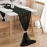 CHUQING Tischläufer Chiffon,70x300 cm,in Schwarz,abwaschbar Table Runner,Tischdeko Hochzeit