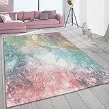 Paco Home Teppich Wohnzimmer Bunt Rosa Grün Türkis Pastell Farbverlauf Robust Kurzflor, Grösse:120x170 cm