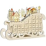 HOMCOM Adventskalender zum Befüllen 24 Schubladen Fächer Weihnachtskalender mit LED-Lichtern Schlitten-Form Adventskalenderbox Weihnachtsdekoration DIY Sperrholz-Platte Naturholz 45 x 10 x 31 cm