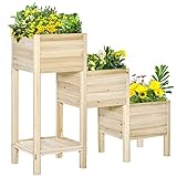 Outsunny Hochbeet 3 Etagen Pflanzkübel Pflanzkasten aus Holz für Garten Balkon Natur 125 x 45 x 108 cm