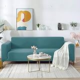 DSHUB Stretch-Sofa-Schonbezug, L-förmiger Sofa-Schonbezug, elastisches Polyestergewebe mit elastischem Boden, rutschfest, weich, für Haustiere, Hellblau, 2 Sitze, 145–185 cm (57–72 Zoll)