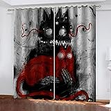 Kinderzimmer Gardinen Mit Ösen 3D Abstrakte Schwarze Rote Katze Muster Verdunklungsvorhänge Thermovorhang Lichtdicht Wohnzimmer Schlafzimmer Küche Kälteschutz Fensterdekoration 2Er Set 230X234cm(HxB)