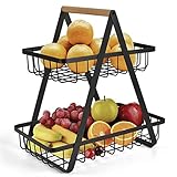 ASIORI Obstschale, Obstkorbhalter, 2 Etagen, Küche, Obstkorb, Ständer, Theke, Obst, Gemüse, Snacks, Cupcakes, Organizer, Präsentationsaufbewahrung (Farbe: Schwarz, Größe: A)