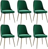 Esszimmerstühle aus Samt, 6er-Set, Küchenstuhl mit Rückenlehne und Metallbeinen für Theke, Lounge, Wohnzimmer, Empfangsstuhl (Farbe: Grün)