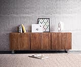 DELIFE Kommode Live-Edge Akazie Braun 220 cm 6 Türen Massivholz Baumkante Sideboard