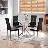 SICOTAS Esszimmer-Set, Esstisch mit 4 Stühlen, Couchtisch mit 4 Metallbeinen und Freischwinger Stühlen aus schwarzem PU für Esszimmer, Küche, Wohnzimmer