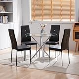 SICOTAS Esszimmer-Set, Esstisch mit 4 Stühlen, Couchtisch mit 4 Metallbeinen und Freischwinger Stühlen aus schwarzem PU für Esszimmer, Küche, Wohnzimmer