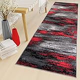 TAPISO Maya Teppich Läufer Meterware Kurzflor Wohnzimmer Flur Küche Modern Brücke Grau Rot Schwarz Verwischt Meliert Design ÖKOTEX 60 x 200 cm