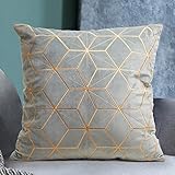 StarVel Home Samt Kissenbezug 45x45 cm Kissen Grau Gold Gestickt Modern Weich Dekokissen Kissenhülle Zierkissen Samtkissen Sofakissen für Wohnzimmer Schlafzimmer Sofa Couch Bett