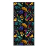 Schiebegardinen Set Gelbe Blüten mit Blauen Blumen vor Türkis 2 Flächenvorhänge 250 x 120cm Wandhalterung