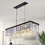 Wellmet Kristallleuchter Modern Kronleuchter Kristall Pendelleuchte Esstissch 9-Licht 85cm-Länge Deckenleuchte groß elegant Deckenlampe rechteckig Lüster Wohnzimmer Esszimmer Kücheninsel Beleuchtung