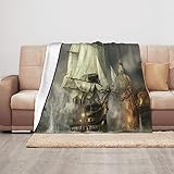 ASEELO 125 x 100 cm Decke Coole Piratenschiff Fleecedecke Sofaüberwurf für Bett und Couch Reisen