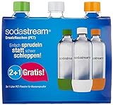 SodaStream Aktions-Set Pet-Flaschen 2+1, 3x 1L, aus bruchfestem kristallklarem PET in den Farben Weiß, Grün, Orange