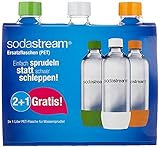 SodaStream Aktions-Set Pet-Flaschen 2+1, 3x 1L, aus bruchfestem kristallklarem PET in den Farben Weiß, Grün, Orange