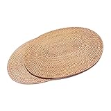 Set Mit 2 Handgewebten Tischsets aus Natürlichem Rattan Hitzebeständiger Unterlage Dreibein(Oval 30x40cm)