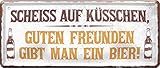 Blechschilder Bier Schild lustiger Spruch: “Scheiss AUF KÜSSCHEN .“ Deko Metallschild Türschild für Pub Theke oder Bar Geschenkidee für Deine Trink & Sauf Freunde 28x12 cm