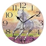 BOENLE Wanduhr für Pferde, Bauernhaus, rund, Küche, 25,4 cm, nicht tickend, geräuschlos, batteriebetrieben, Quarz, Atomuhr, dekorative Wohnzimmer, Schlafzimmer, Heimdekoration