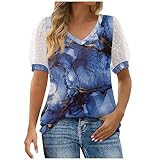 Bluse Damen Tunika Sommer Laufshirt Basic Elegant Ärmellose Sommershirt Bluse Teenager T-Shirt Tops Kurzarm Casual Sportshirt V-Ausschnitte 2023 Oversize Tee Shirts Top