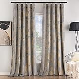 MIULEE Samtvorhang mit Goldfolie Blätter Muster, 2er Set Vorhänge Samt Grau mit Rückenlasche und Stangentasche, Dicke Vorhang Blickdicht Samt Gardinen für Deko Schlafzimmer, Jeder H 225 X B 140cm