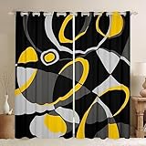 HYFBH 2 Bahnen Verdunkelungsvorhänge Gelb Grau Schwarz Geometrie Vorhänge für Wohnzimmer Schlafzimmer Geometrische Kreisvorhänge für Schlafzimmer WxH/2x75x205cm vorhänge mit ösen