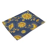 Platzsets Abwaschbar Goldene gelbe Sonne Tischsets Abwaschbar Baumwolle Leinen Platzdeckchen Abwaschbar Tischset Filz Hitzebeständig Platzset Filz Antifouling Tischset Kinder 30x45 8 Pcs