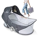 beberoad Baby Reisebett - Stubenwagen - Leicht - Portable Reisebettzelt für Babys- Zweipunkt-Sicherheits-T-Lock-System - Mit Moskitohaube, Matratze und Tasche - Atmungsaktives Netz (Dunkelgrau)