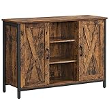 VASAGLE Sideboard, Küchenschrank, offene Regalfächer, Beistellschrank mit Türen, 112 x 44 x 18 cm, Industrie-Design, vintagebraun-schwarz LSC098B01