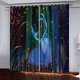 WIRMEC 3D Abstrakter Blauer Elch Muster Vorhang Blickdicht Ösen 2Er Set H 160 X B 140 cm Modern Thermogardine für Wohnzimmer Schlafzimmer, Verdunklungsvorhänge Kinderzimmer Fensterdekoration