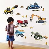 decalmile Wandtattoo Kinderzimmer Junge Fahrzeuge Traktor Wandaufkleber Baustelle Auto Bagger Wandsticker Junge Babyzimmer kinderzimmer Wanddeko