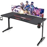 Devoko Gaiming Tisch 160 cm Gaming Schreibtisch Gamer Computertisch Ergonomischer PC Schreibtisch mit Getränkehalter und Kopfhörerhalter T-förmiger (Schwarz, 160 x 60 x 75 cm)