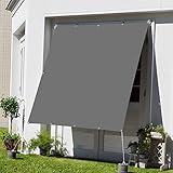 DANWU Sonnensegel Sonnenschutz 150x500cm Rechteckig Wasserdicht Outdoor Garten Terrasse Balkon Sichtschutz Ohne Bohren Winddicht und UV-beständig Feuchtigkeitsbeständig mit Seilen, Hellgrau