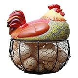 OUHUAN Eierbecher aus Keramik Huhn Korb Eierkorb Kollektion Ornamente Dekoration Lagerung 19 cm x 22 cm (B)