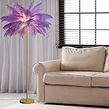 Samnuerly Moderne Luxus-Federlampe,Palm Tree Straußenfedern Stehlampen,1.6m Hoch 3 Farben Dimmbar,Wohn/Schlafzimmer mit Fußschalter Dekorbeleuchtung (Purple)