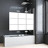 WOWINNE Duschwand für Badewanne 120x140cm Faltbar Duschwand Schwarz 3-teilig Gestreift Duschtrennwand Duschabtrennung Badewannenaufsatz 6 mm ESG Glas