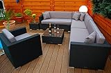 Ragnarök-Möbeldesign PolyRattan Lounge DEUTSCHE Marke - EIGNENE Produktion - 8 Jahre GARANTIE Garten Möbel incl. Glas und Polster (schwarz) Gartenmöbel