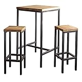 Original BestLoft® Bartisch Massive edle Eiche Industriedesign Loft Handmade (1 Set: 66er Tisch + 2 Hocker, Eiche Natur)
