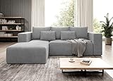 MODERNO Stripes Ecksofa Links mit Schlaffunktion Bettzeugbehälter, Eckcouch Schlafsofa Wohnzimmer Schlafzimmer, Möbel Sofas & Couches, Sofa Schlafcouch Couch Cord Grau 73x255x161cm