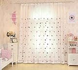 Lactraum Vorhang Kinderzimmer Mädchen Transparent Weiß mit Ösen Bestickt Herz Voile 145 x 245cm