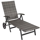 TecTake 800722 Aluminium Poly Rattan Sonnenliege mit Armlehnen und Rollen, klappbar, Gartenliege mit höhenverstellbarer Rückenlehne - Diverse Farben - (Grau | Nr. 403219)