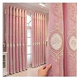 CALMR Doppellagiger Fenstervorhang im europäischen Stil, durchsichtiger Vorhang mit Blumenstickerei und chattierungsvorhang, Wohnzimmer, Schlafzimmer Ösen Vorhänge Volant VIIPOO,Pink-W280*H270cm