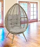 ALIDAM Rattansessel Gartensessel Rattansessel Relaxsessel Relaxstuhl Rattan Korbsessel Shabby Loungesessel beige Stillsessel Balkonstuhl Garten MöBel Gartenlounge Rattansessel