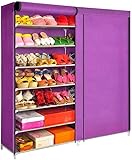 TJYXF Schuhregale, 7-lagiges Schuhregal mit Staubschutz, Kleiderschrank, Schuhschrank, Aufbewahrungsschrank, Länge 118 cm x Breite 29,5 cm x Höhe 123,5 cm, Schuhregal aus Metall (Null lila)