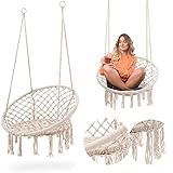 di volio Hängesessel DV-036HNS Catania bis 120kg 2 Stahlringe geflochte Fransen Schwebesessel Hängestuhl Hängekorb Schaukel Indoor und Outdoor wasserabweisend - Creme
