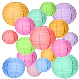 20 Stück Bunt Papier Laterne, Papierlaterne Laterne Deko 4 Große Runde Laterne Papierlampions zum ​Dekorieren von Leuchten ​Papier Lampenschirm Lampion für Geburtstag Weihnachten Papierlampen Party