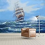 3D Rohes Meer Segelboot Große Aufkleber Wandbild Abnehmbare Wandbild | Selbstklebende Tapete 3D Wandbild für Kinderzimmer Esszimmer Schlafzimmer Wohnwand Dekoration 400 x 280 cm