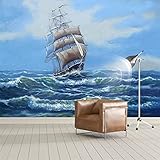 3D Rohes Meer Segelboot Große Aufkleber Wandbild Abnehmbare Wandbild | Selbstklebende Tapete 3D Wandbild für Kinderzimmer Esszimmer Schlafzimmer Wohnwand Dekoration 400 x 280 cm