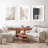 Kunstbild 3-Teilig Minimalistisches Abstraktes Poster Boho-Stil Leinwandgemälde an der Wand Nordischer Neutraler Kunstdruck Modernes Bild für Wohnzimmer Dekoration-30*50Cm/12*20 Zoll (Ohne Rahmen)
