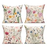 VAKADO Draußen Kissenbezüge 40x40 cm Frühlingsblume Bunt Schmetterling Blatt Kissenhülle Outdoor Kissen Libelle Dekorations Home Decor für Balkon Car Patio Couch Sofa Schlafzimmer 4er Set