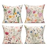 VAKADO Draußen Kissenbezüge Frühlingsblume Bunt Schmetterling Blatt Kissenhülle Outdoor Kissen Libelle Dekorations Home Decor für Balkon Car Patio Couch Sofa Schlafzimmer 45x45 cm 4er Set